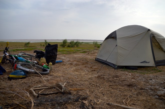 Camping on the lake was beautiful.