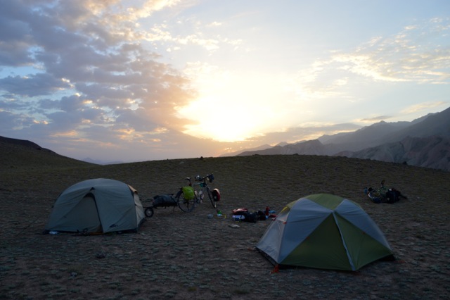 Sunrise on our first full day of cycling in Kyrgyzstan.