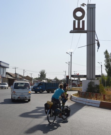 Cycling into Osh - yes Jude is swerving to avoid being hit by a car despite having right of way..