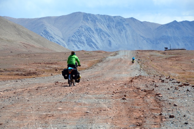 Riding the rough roads.