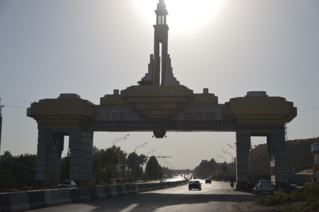 Entry gate to Dushanbe, a welcome site.