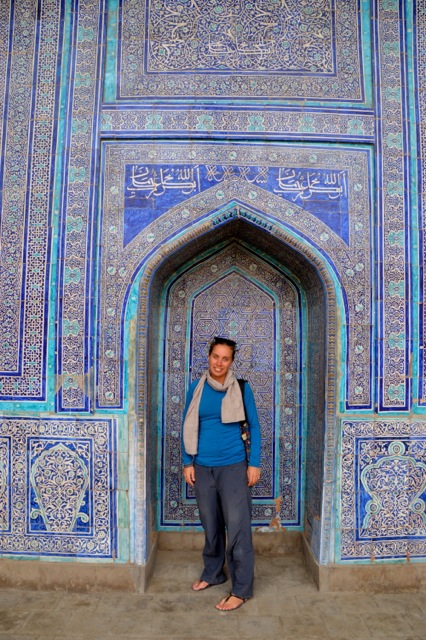 Jude in front of the spectacular tile work of the Summer Mosque.