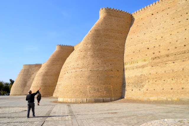 Dad points to the Ark, Bukhara.