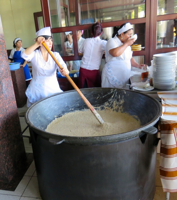 The cooks get ready for the lunchtime rush at National Food, Tashkent.