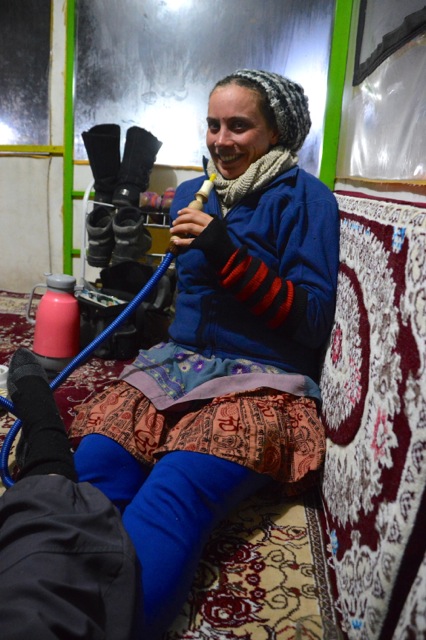 Smoking the 'hubble bubble'.