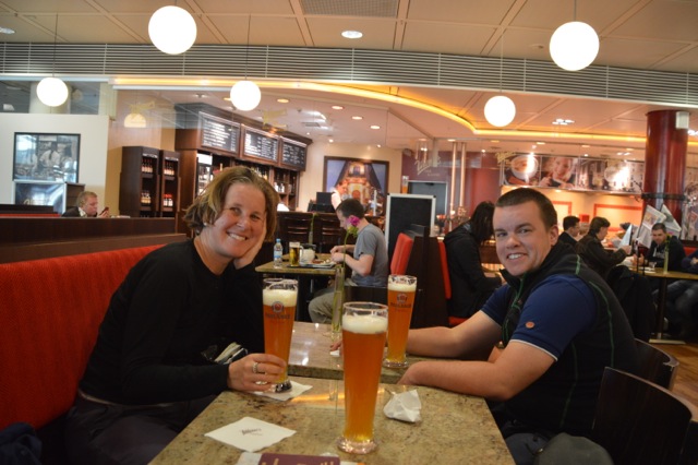 Beers at the airport.