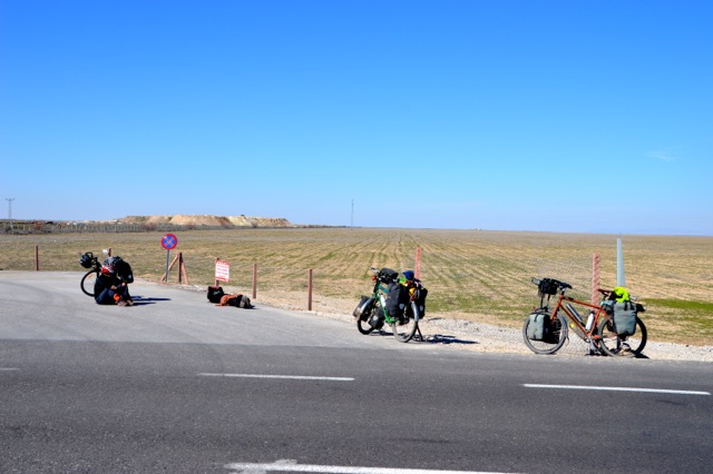 Resting on the side of the road.