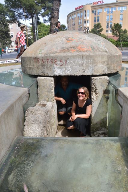 Evan and I hiding in a bunker.